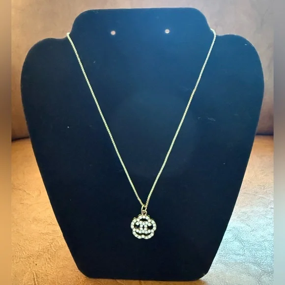 Chanel Crystal CC Flower Charm Pendant w/16” Gold Plated Necklace & Packaging - Picture 2 of 14
